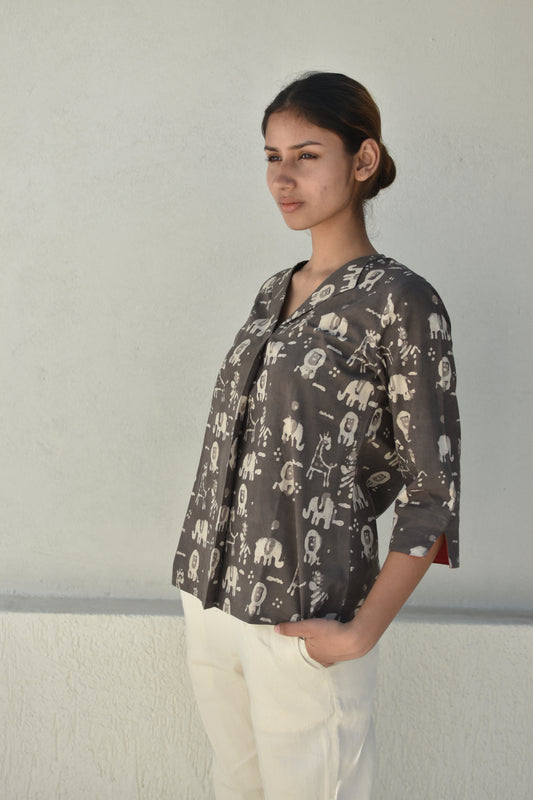 WILD GREY HANDPRINTED TOP
