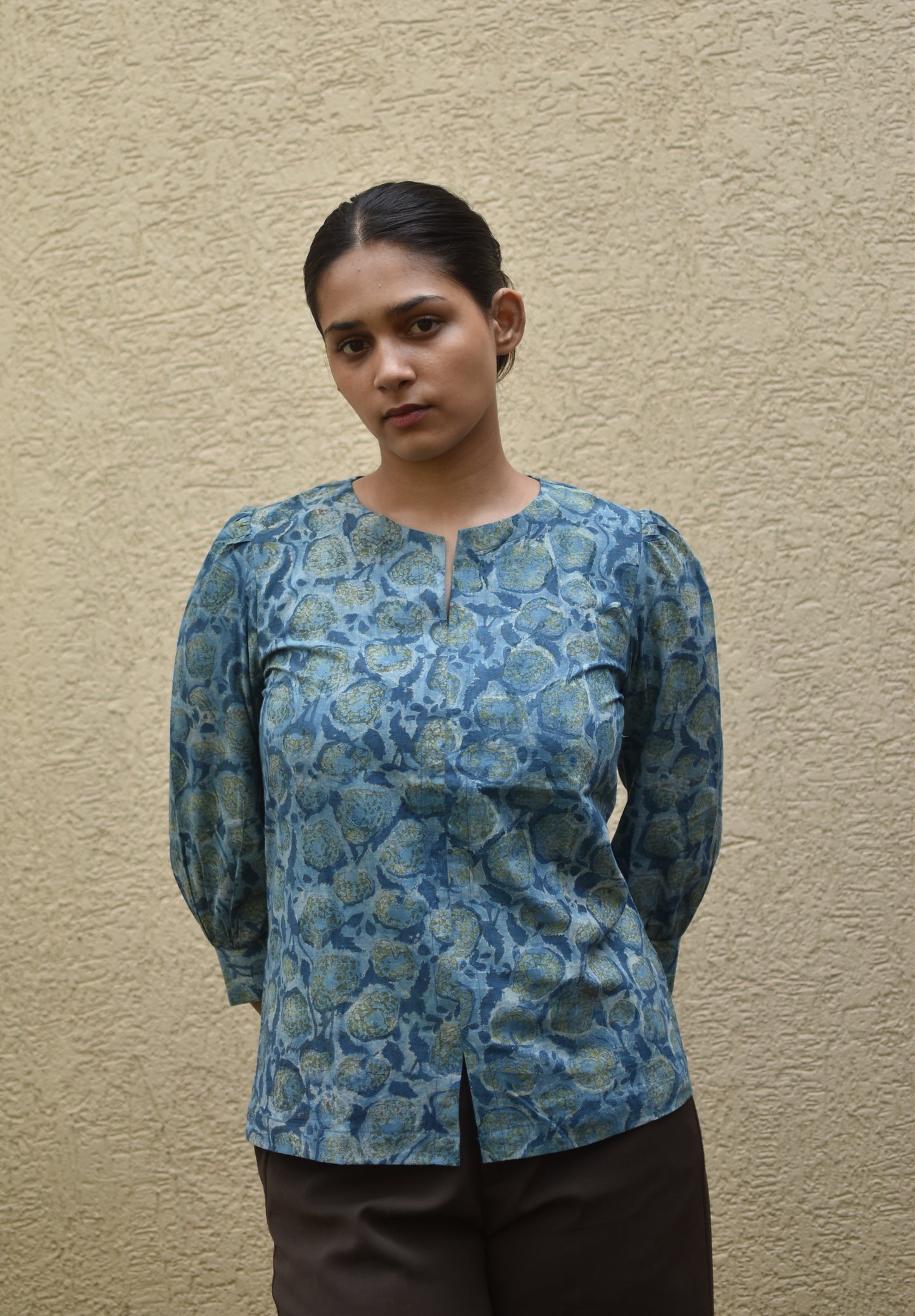MIDNIGHT FOLIAGE HANDPRINTED TOP