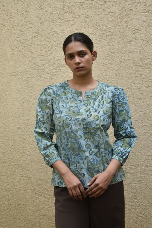 EMERALD ALGAE HANDPRINTED TOP