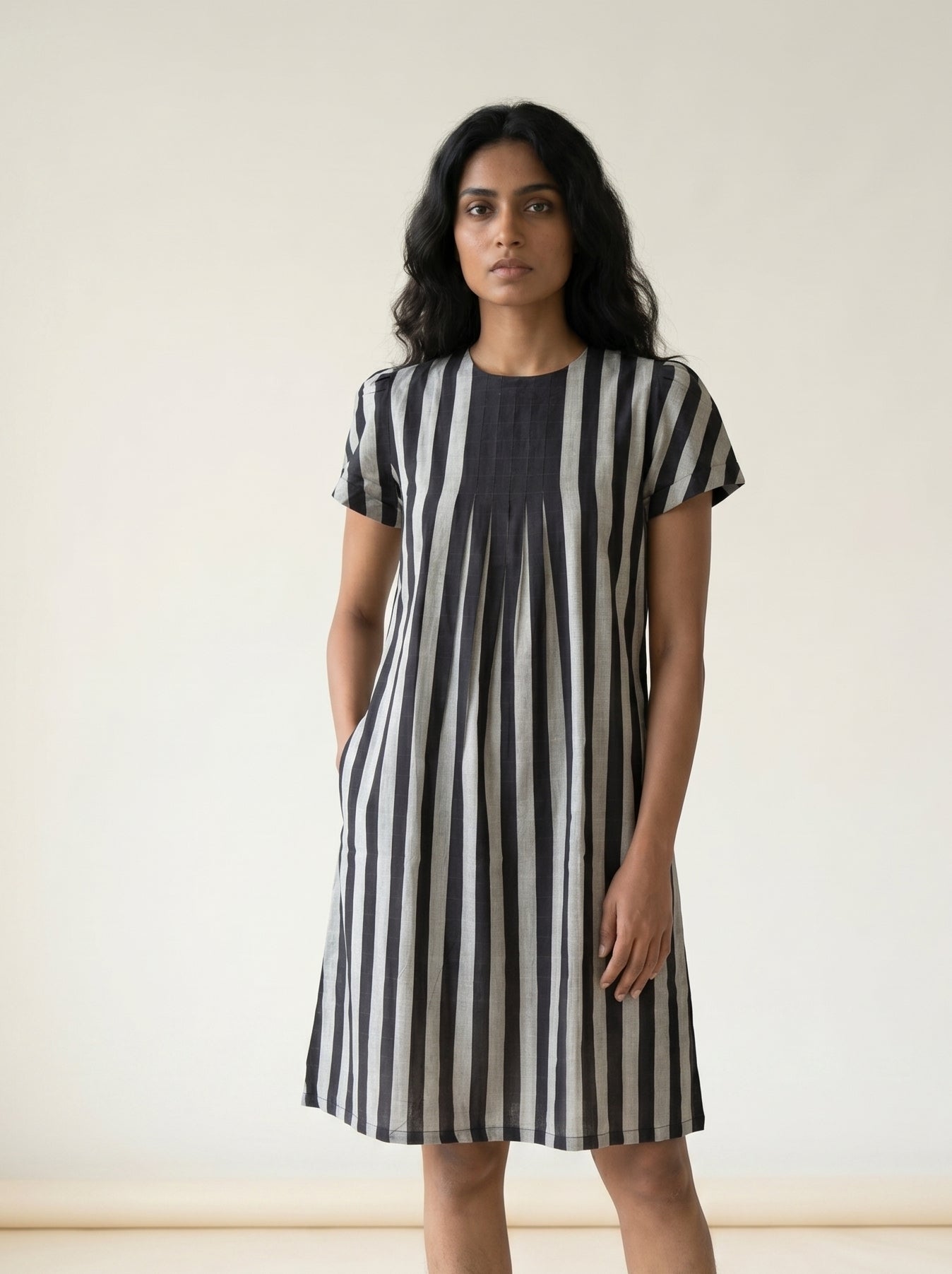 MONOCHROME RHYTHM HANDWOVEN DRESS
