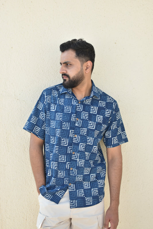 COSMIC COBALT HANDPRINTED SHIRT