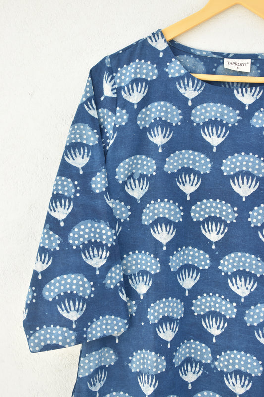 NAVY PEONY HANDPRINTED DRESS