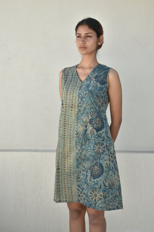 TROPICAL TEAL HANDPRINTED DRESS