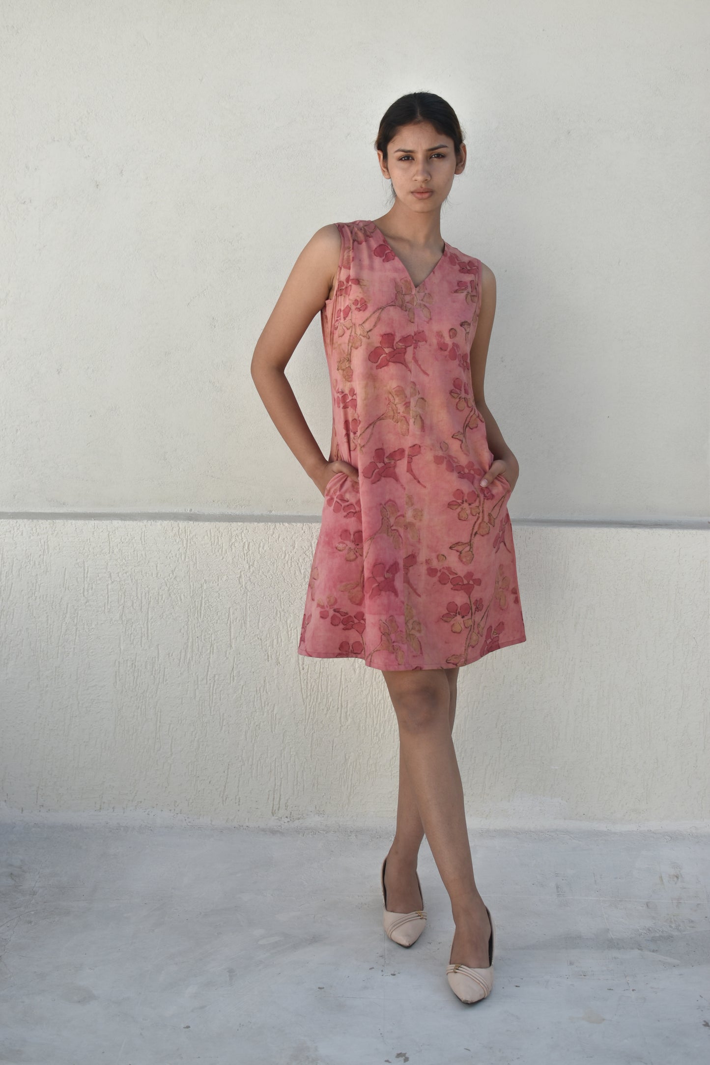 SEA PINK HANDPRINTED DRESS