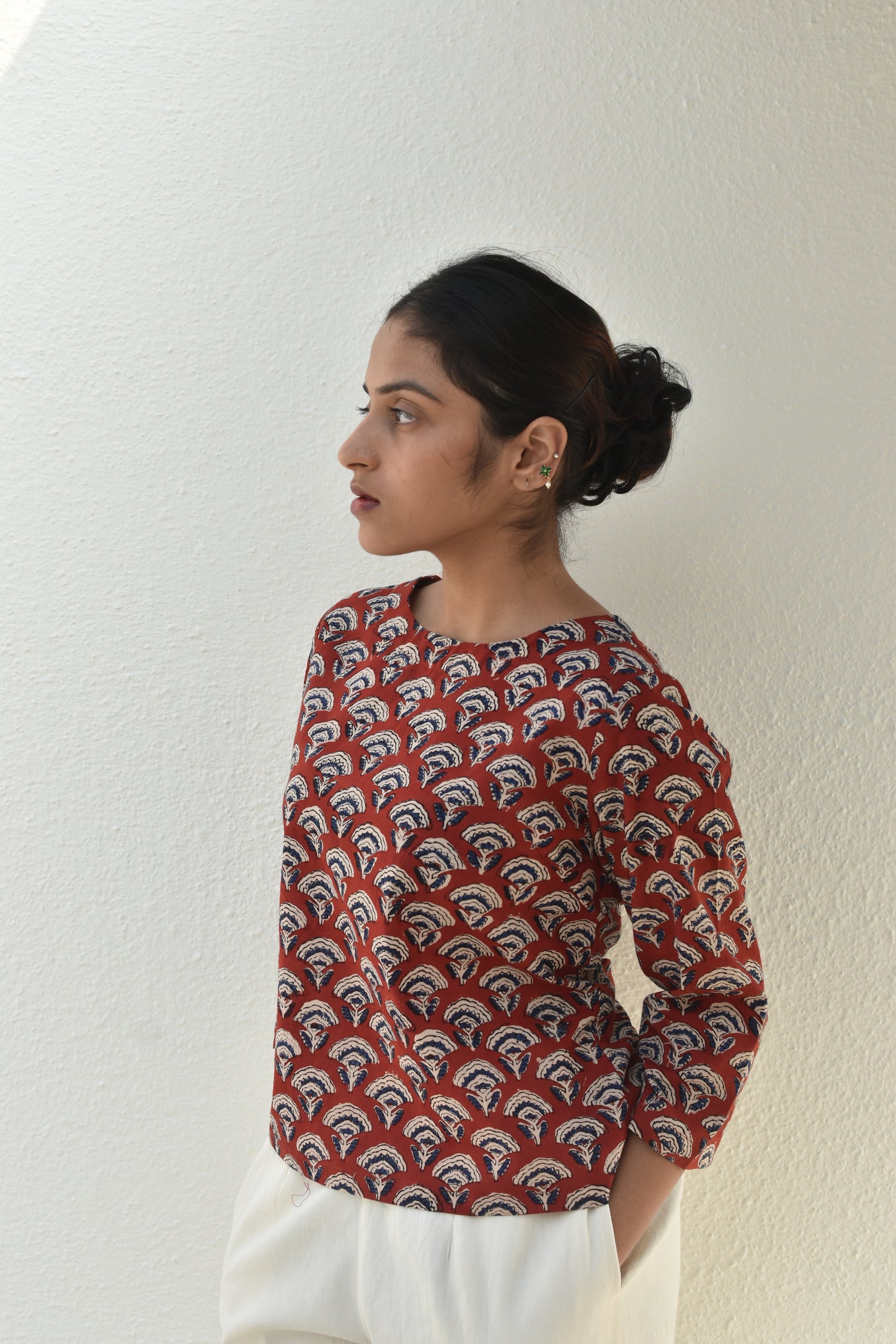 SCARLET SAGE HANDPRINTED TOP