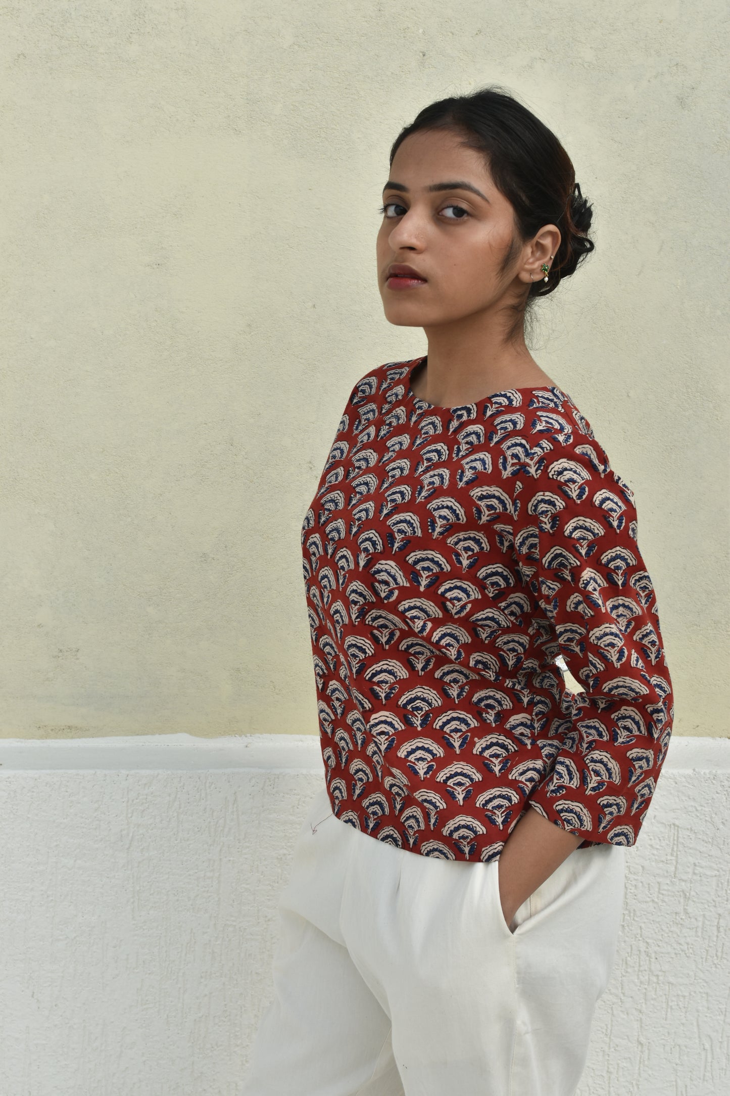 SCARLET SAGE HANDPRINTED TOP
