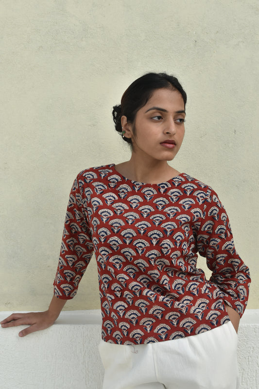 SCARLET SAGE HANDPRINTED TOP