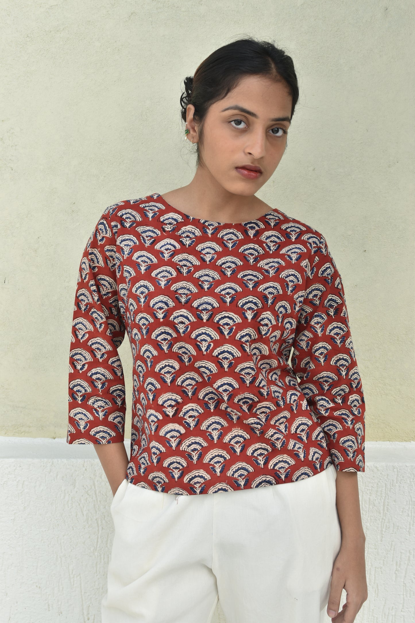 SCARLET SAGE HANDPRINTED TOP