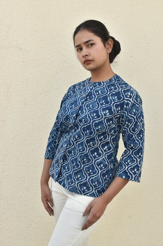 PACIFIC BLUE HANDPRINTED TOP