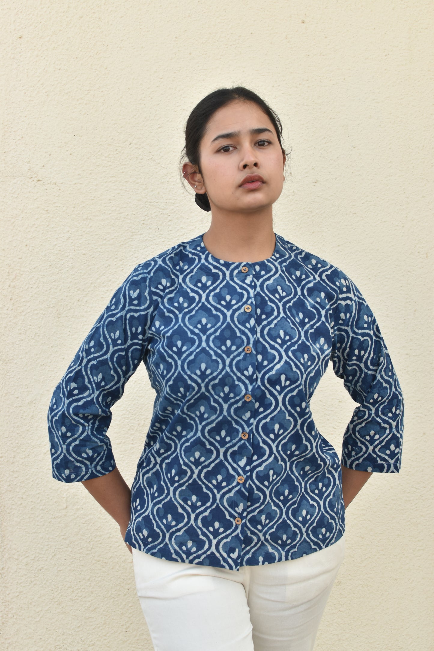 PACIFIC BLUE HANDPRINTED TOP