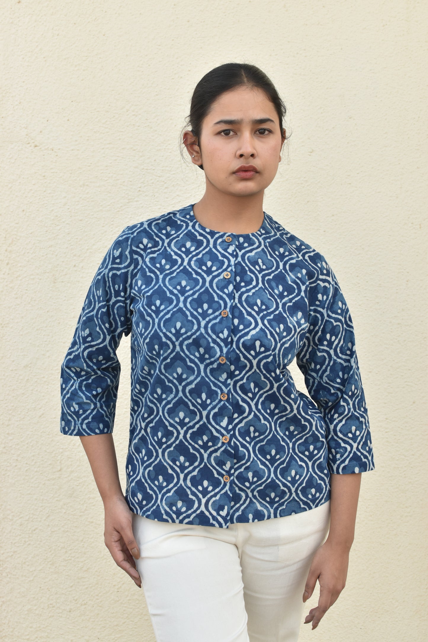 PACIFIC BLUE HANDPRINTED TOP
