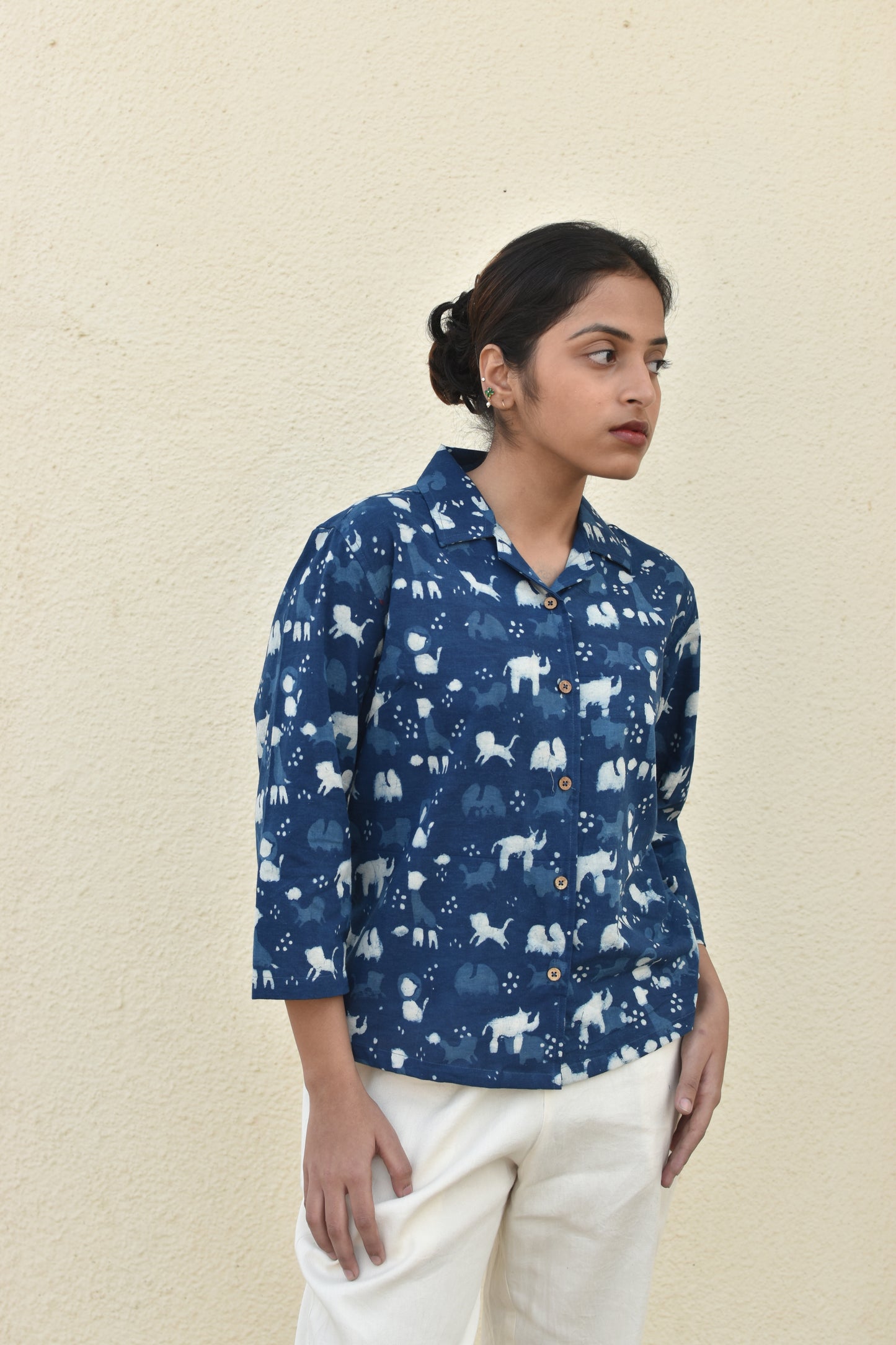 NAVY NOMAD HANDPRINTED SHIRT