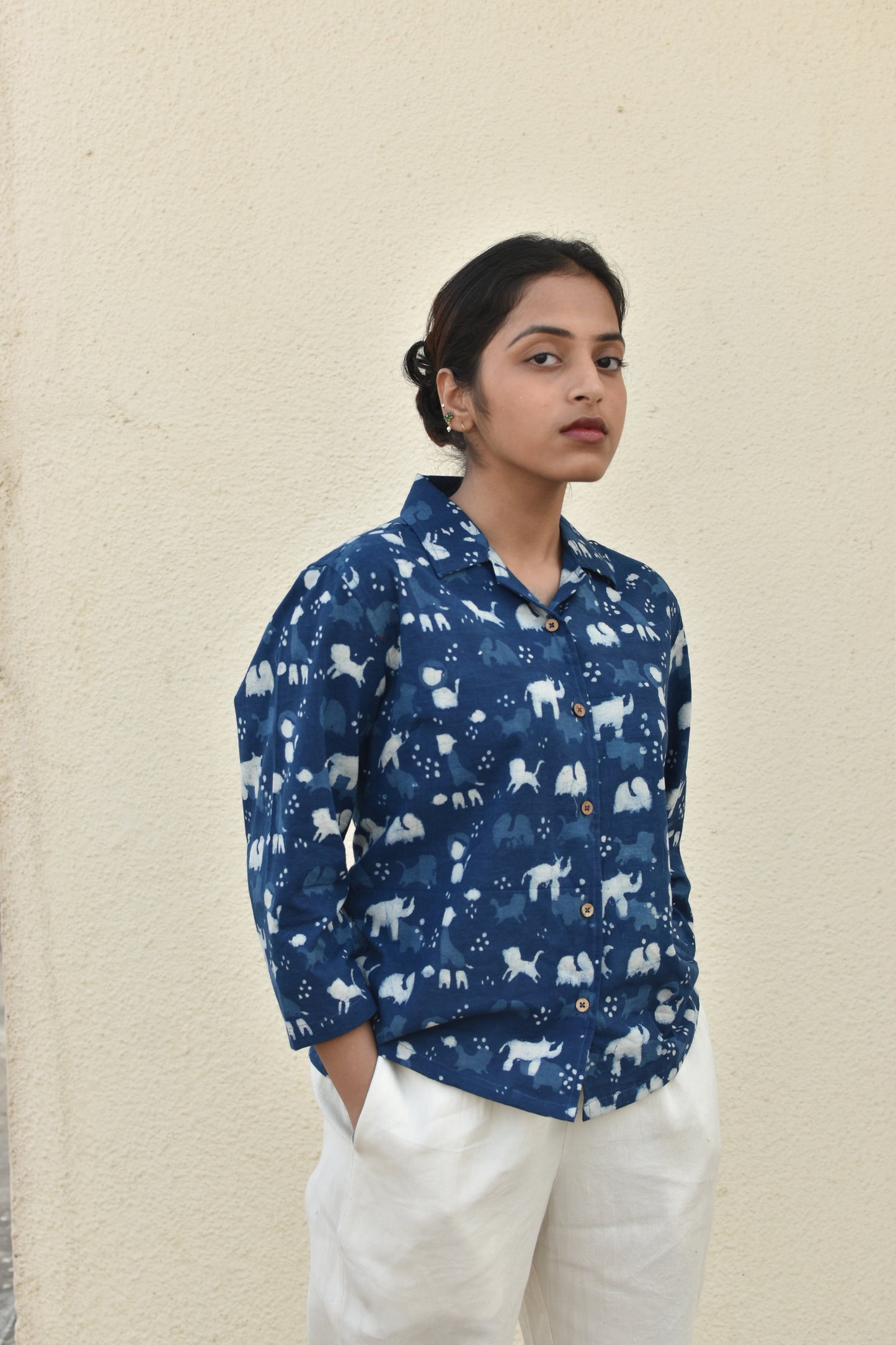 NAVY NOMAD HANDPRINTED SHIRT