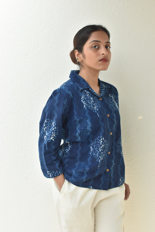 BLUE PHOENIX HANDPRINTED SHIRT
