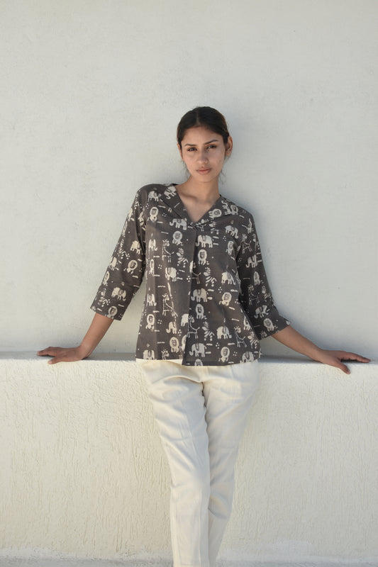WILD GREY HANDPRINTED TOP