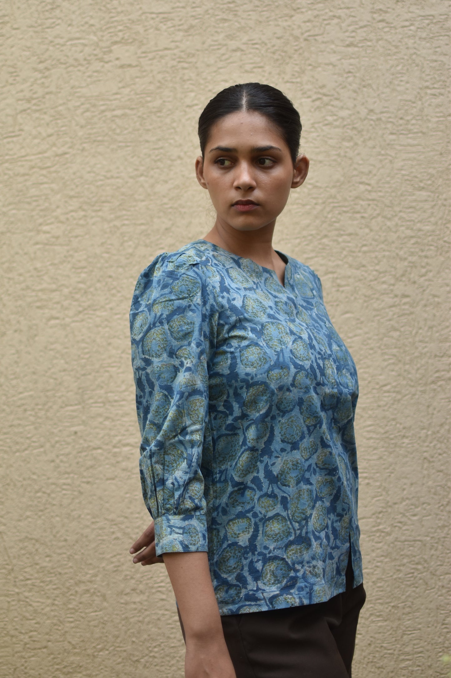 MIDNIGHT FOLIAGE HANDPRINTED TOP