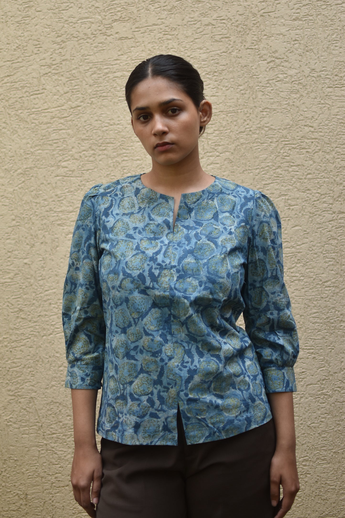 MIDNIGHT FOLIAGE HANDPRINTED TOP