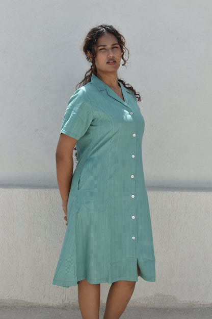 GREEN REVERIE HANDWOVEN DRESS