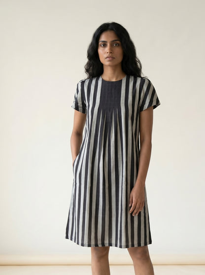 MONOCHROME RHYTHM HANDWOVEN DRESS