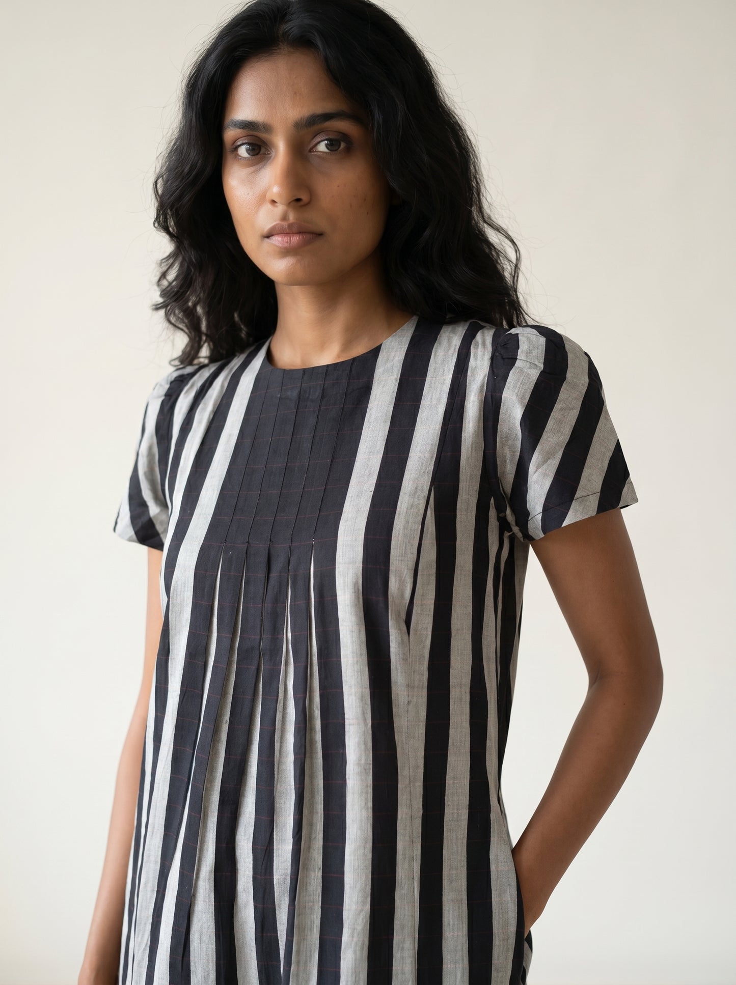 MONOCHROME RHYTHM HANDWOVEN DRESS