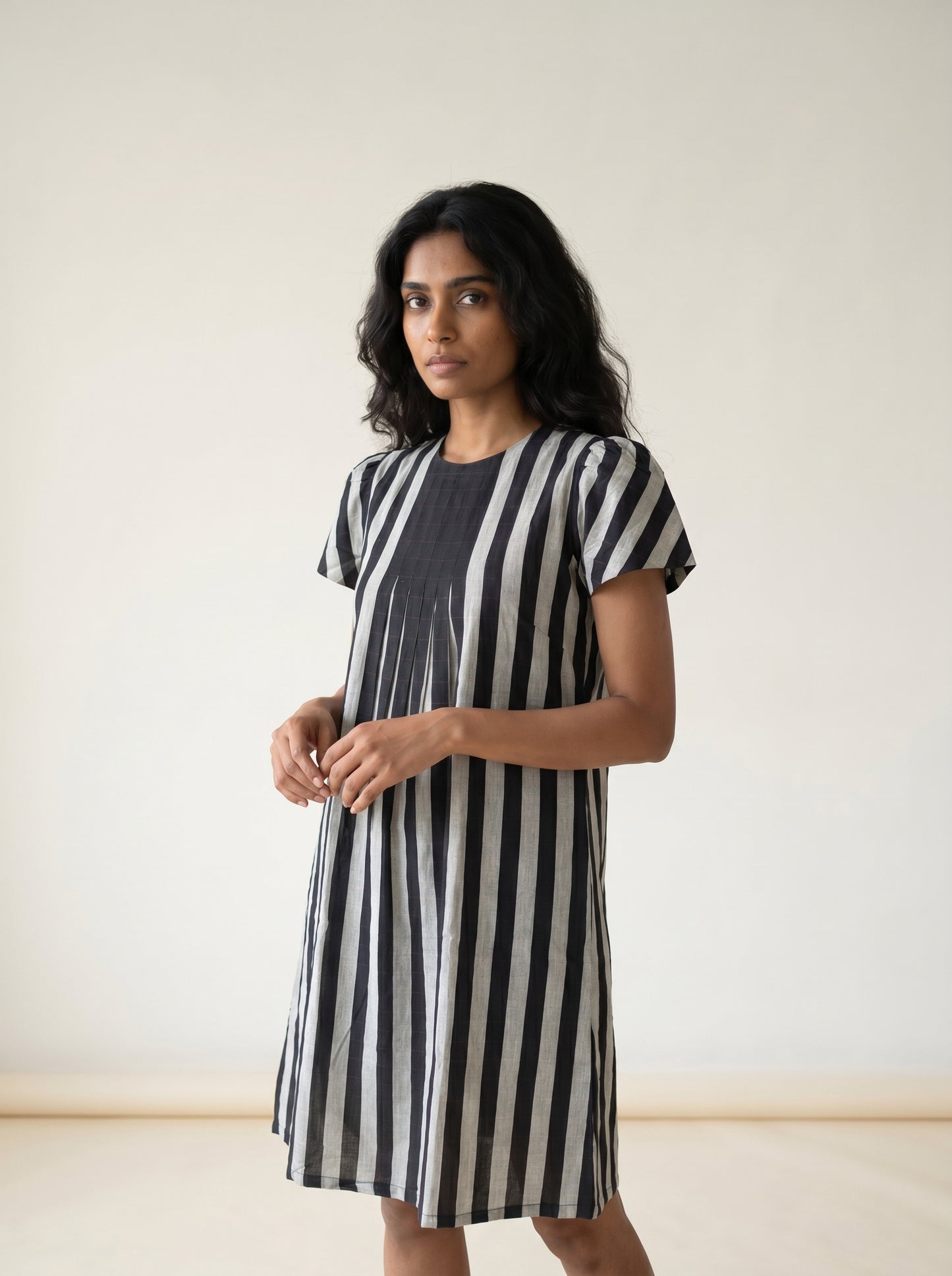 MONOCHROME RHYTHM HANDWOVEN DRESS