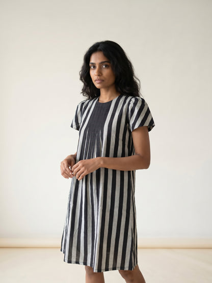 MONOCHROME RHYTHM HANDWOVEN DRESS