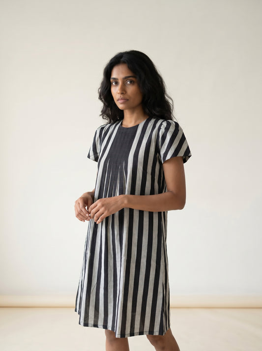 MONOCHROME RHYTHM HANDWOVEN DRESS