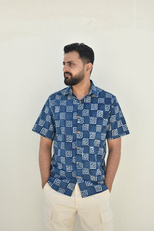 COSMIC COBALT HANDPRINTED SHIRT