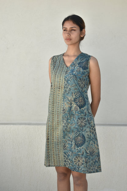 TROPICAL TEAL HANDPRINTED DRESS