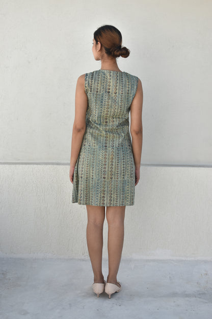 TROPICAL TEAL HANDPRINTED DRESS