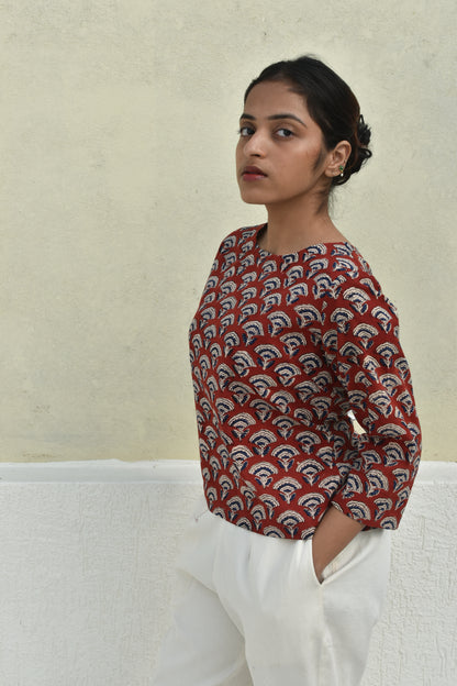 SCARLET SAGE HANDPRINTED TOP
