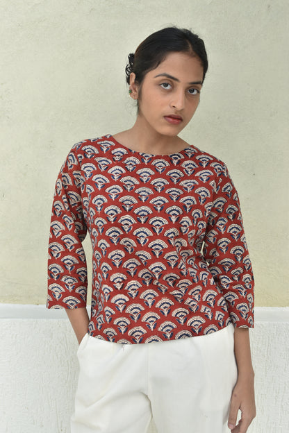 SCARLET SAGE HANDPRINTED TOP
