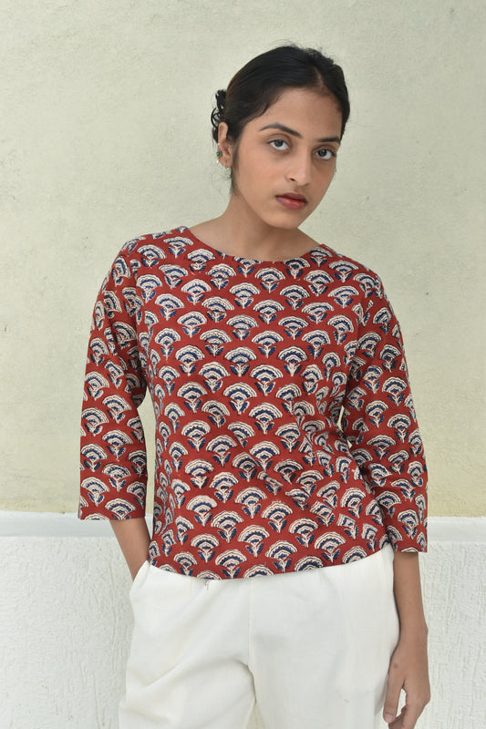 SCARLET SAGE HANDPRINTED TOP