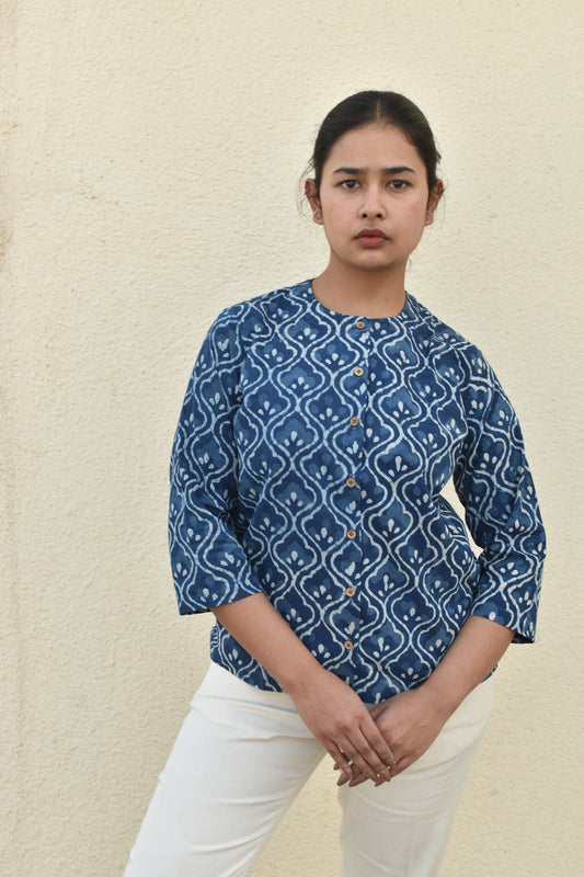 PACIFIC BLUE HANDPRINTED TOP