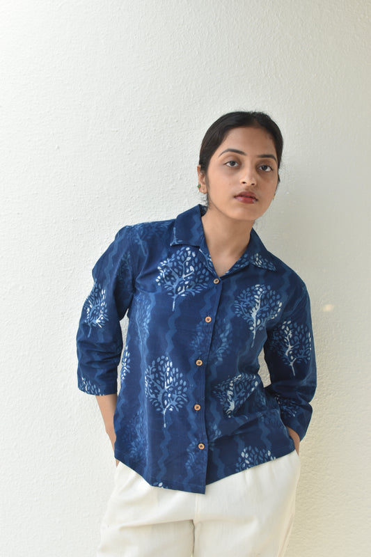 BLUE PHOENIX HANDPRINTED SHIRT