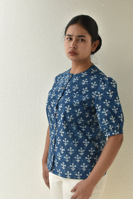 BLUE NOVA HANDPRINTED TOP