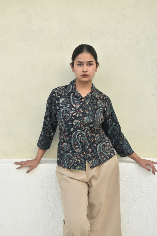 BLACK CORAL HANDPRINTED SHIRT